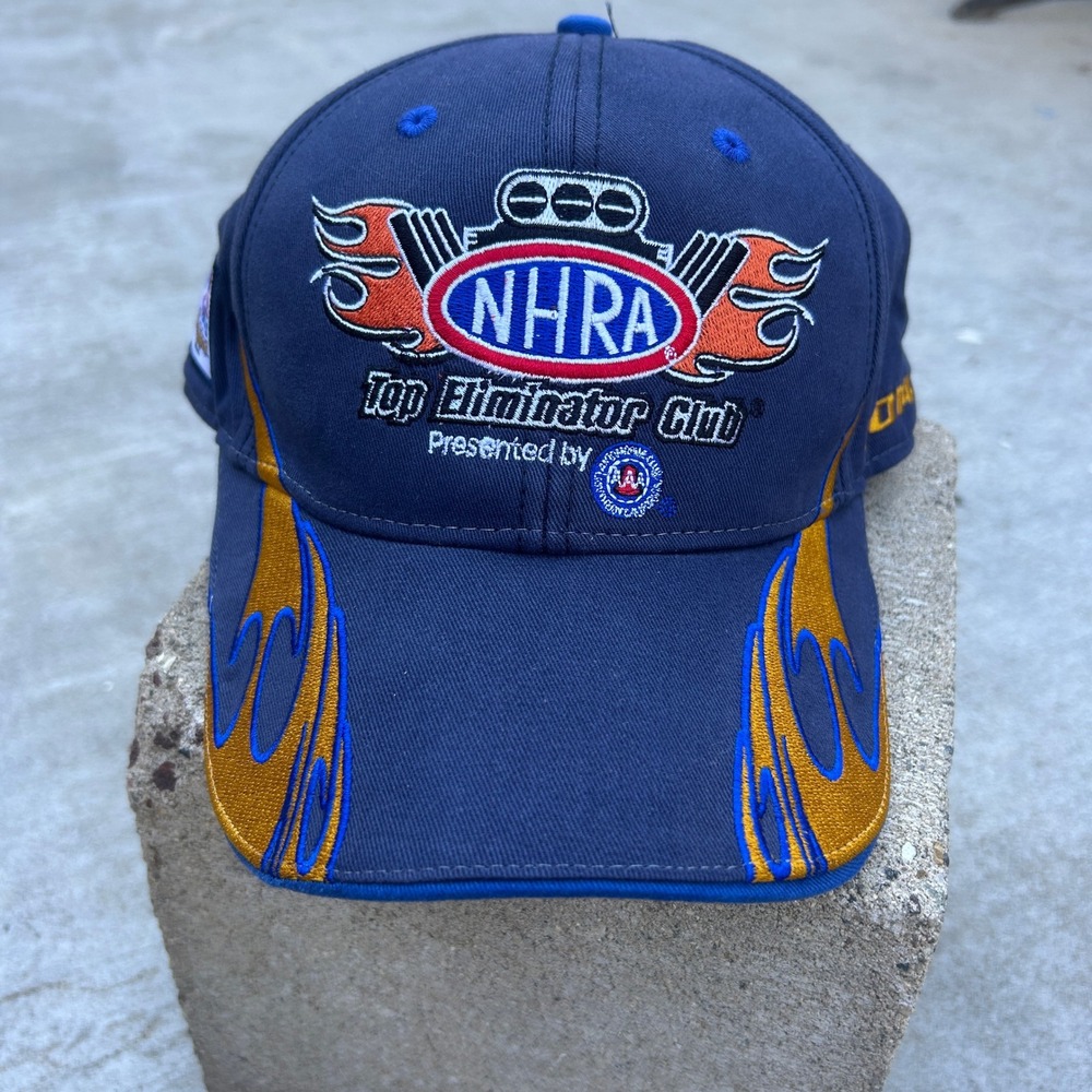 NHRA Hat Top Eliminator Club Hat Navy Blue Y2K Flame Brim Nascar F1 Racing